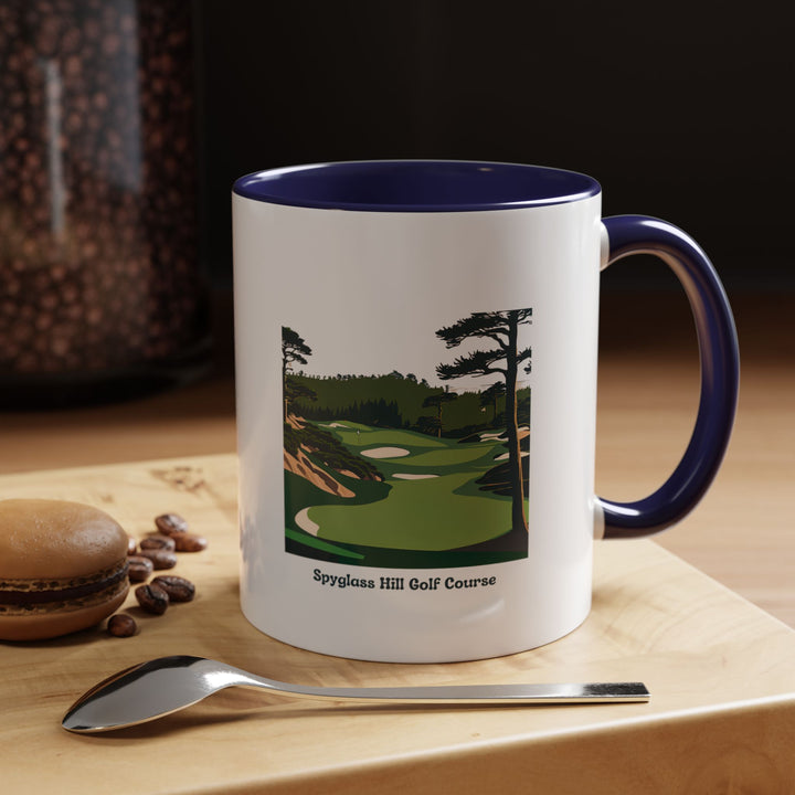 The Spyglass Hill Golf Course Mug offers a stylish way to enjoy your favorite beverage. With its elegant design and dishwasher-safe ceramic material, this mug is ideal for daily use or as a golf-themed gift.