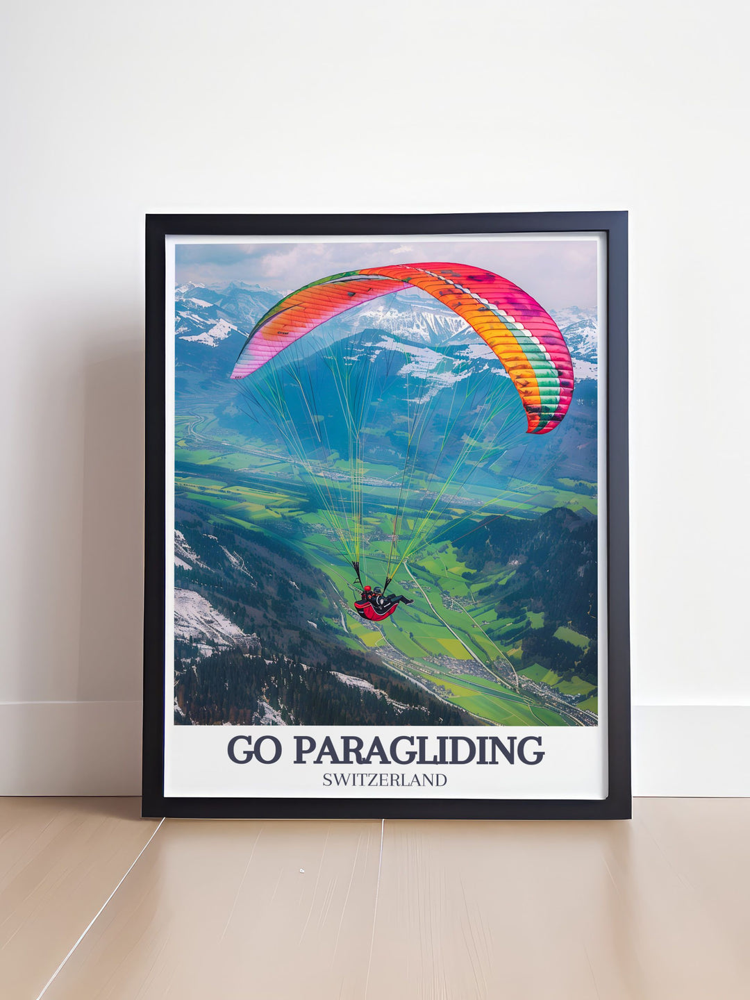 Capture the beauty of the Swiss Alps and the excitement of paragliding with this Go Paragliding Print. The artwork showcases a stunning view of Jungfrau, ideal for any adventure lover.