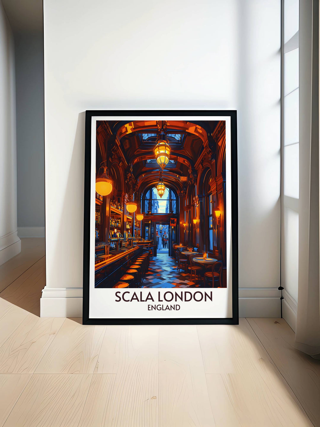 Scala London Art Deco print featuring the iconic music venue in Kings Cross London perfect for bar and lounge areas this framed print showcases stunning architecture and celebrates the rich history of London music an ideal addition to elegant home decor