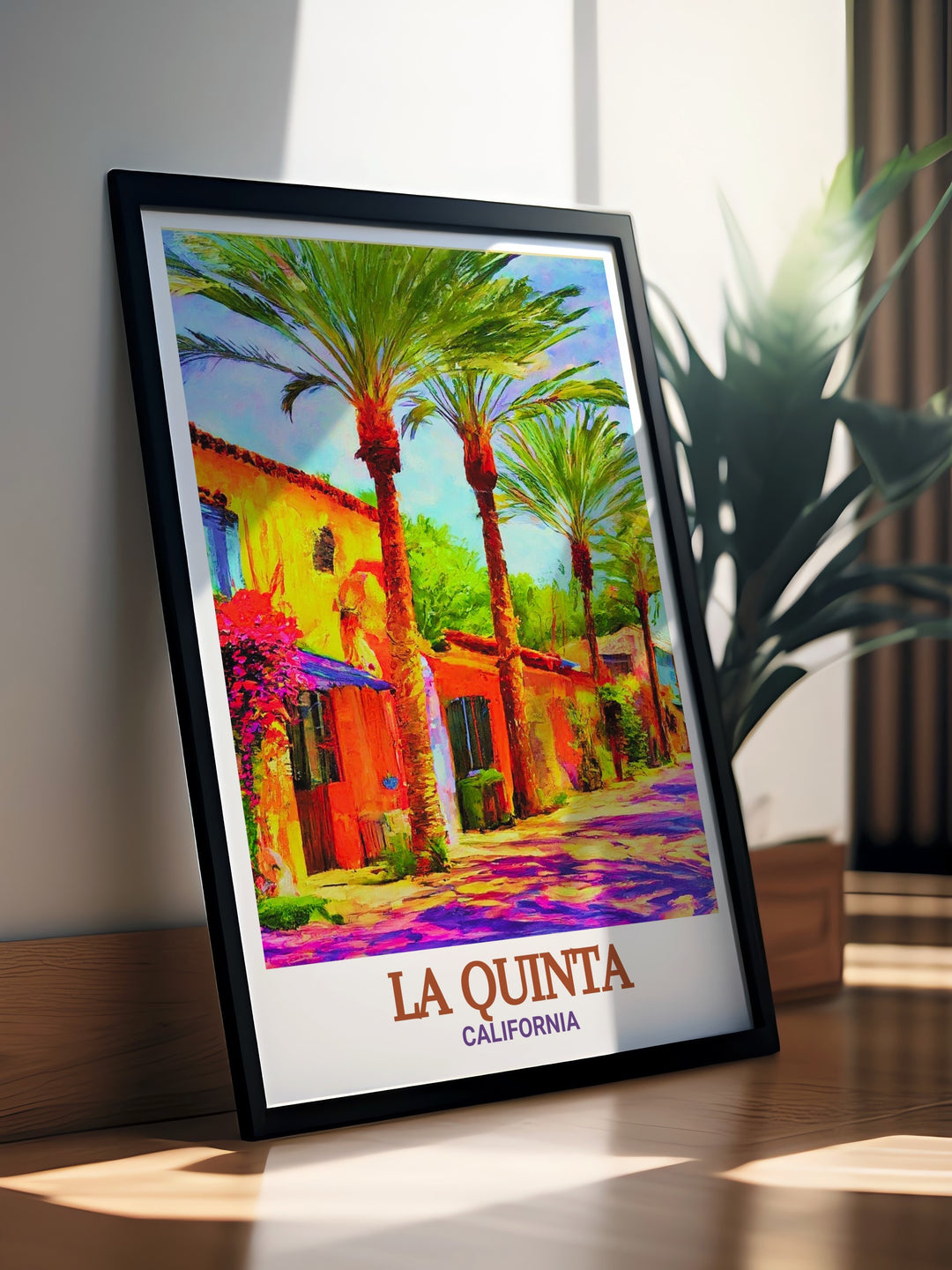 Old Town La Quinta travel print, capturing the essence of Californias desert charm. This poster features the towns Spanish Colonial architecture and lively streets, ideal for adding a cultural and scenic touch to any living space. A great gift for lovers of history and art.