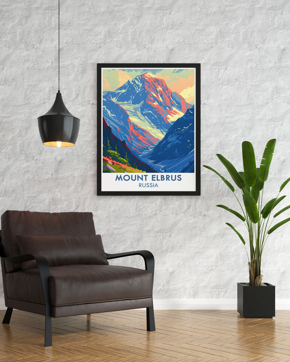 Vintage Travel Print featuring Mount Elbrus Russia a beautiful addition to any room perfect for those who love classic travel art and mountain scenery includes Mt Elbrus modern prints for your living space