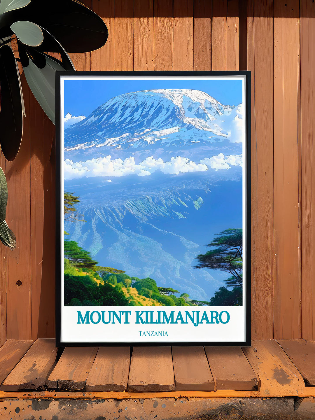 Elegant Mount Kilimanjaro artwork offering a refined look at Tanzanias famous mountain suitable for framing and adding a touch of adventure to any room.