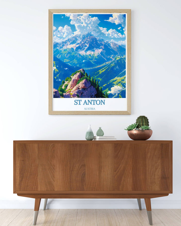 Celebrate your love for skiing with a Valluga Mountain Stunning Living Room Decor paired with a St Anton Art Print. These pieces are ideal for creating a cozy alpine retreat in your home while showcasing your passion for skiing and snowboarding.