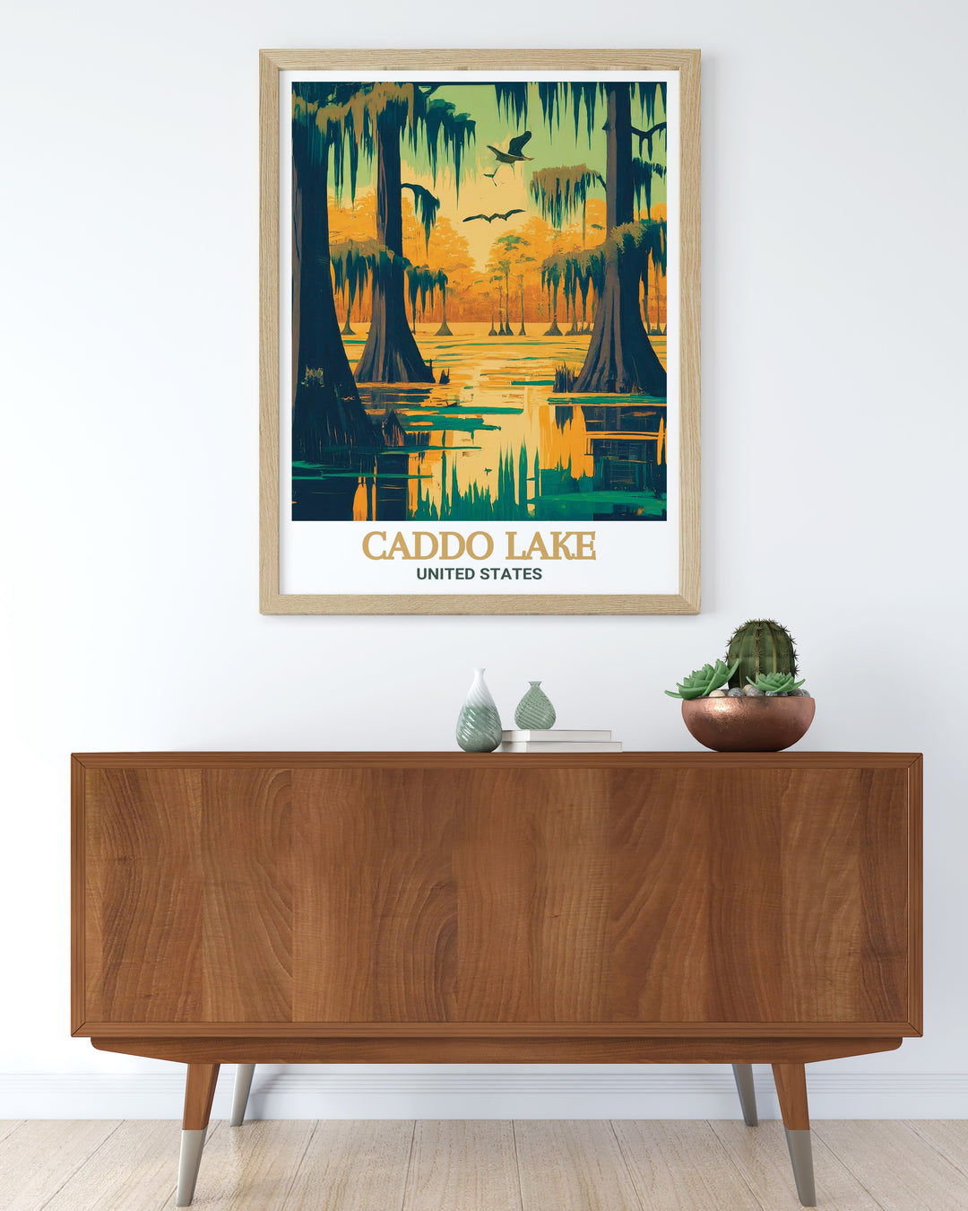 Texas Artwork showcasing Caddo Lake and Caddo Lake State Park an ideal piece for Texas Decor with detailed prints capturing the tranquility of Texas wetlands perfect for adding elegance and nature inspired charm to your living room or bedroom