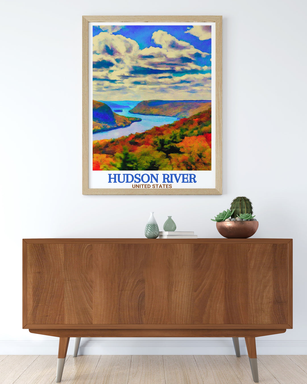 A stunning canvas art print of the Hudson River, this piece highlights the peaceful waters of New Yorks iconic river, combined with the grandeur of the Hudson Highlands State Park. An ideal gift for lovers of nature and vintage posters.