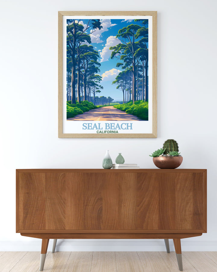 Seal Beach Travel Print captures the relaxed coastal vibe of this California beach town, featuring the iconic pier and serene waters. This wall art is perfect for those who love the beach, offering a beautiful way to celebrate Californias coastline.