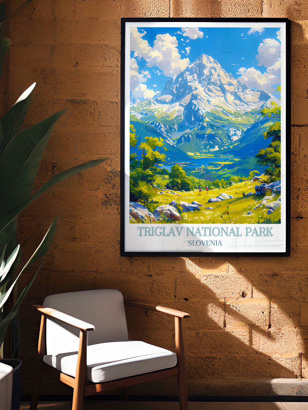 Vibrant wall art showcasing the beauty of Lake Bled and the dramatic peaks of Mount Triglav in Triglav National Park.