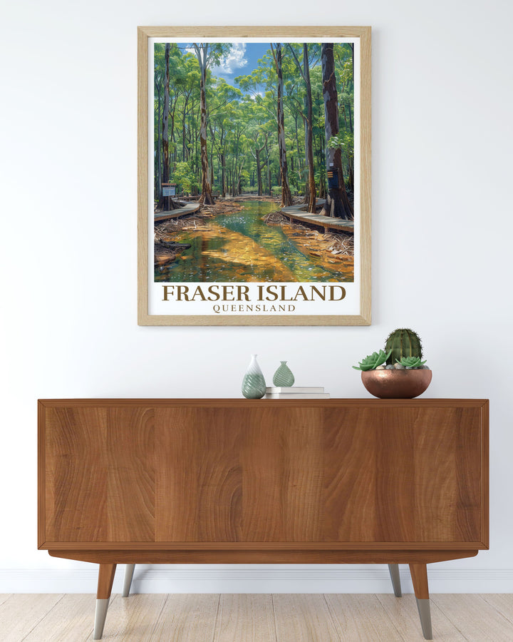 Central Station Rainforest Modern Prints and Fraser Island Art capture the serenity of Queenslands landscapes. The elegant wall art features vibrant colors and a timeless design making it an excellent choice for those looking to add a natural touch to their home.