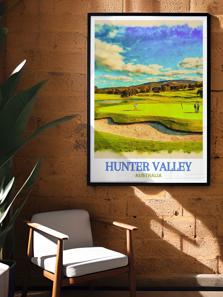 Elegant Hunter Valley art print featuring the renowned Hunter Valley Golf and Country Club in Australia perfect for golf enthusiasts and art lovers who want to bring a piece of Australias natural beauty and luxurious lifestyle into their homes.