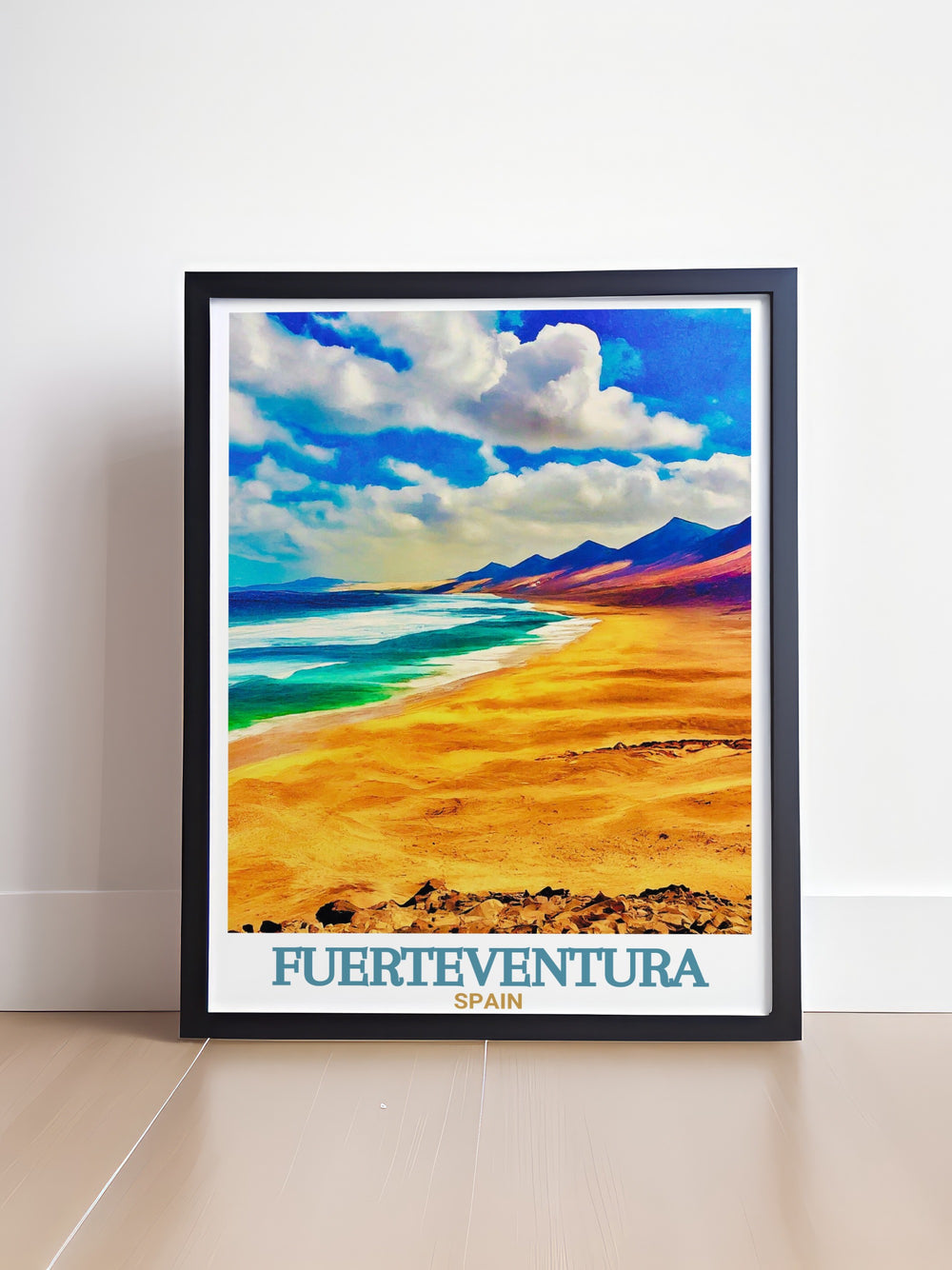 Cofete Beach wall art, showcasing the pristine beauty of Fuerteventura, Spain. Perfect for decorating a living room, bedroom, or office, this travel print evokes the quiet, expansive beauty of the Canary Islands beaches.