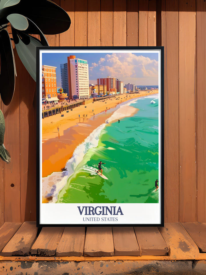 Vintage Richmond Painting with Virginia Beach boardwalk Virginia Beach details making it a perfect addition to your collection of travel poster prints personalized gifts and stunning wall art celebrating the history and charm of Richmond.