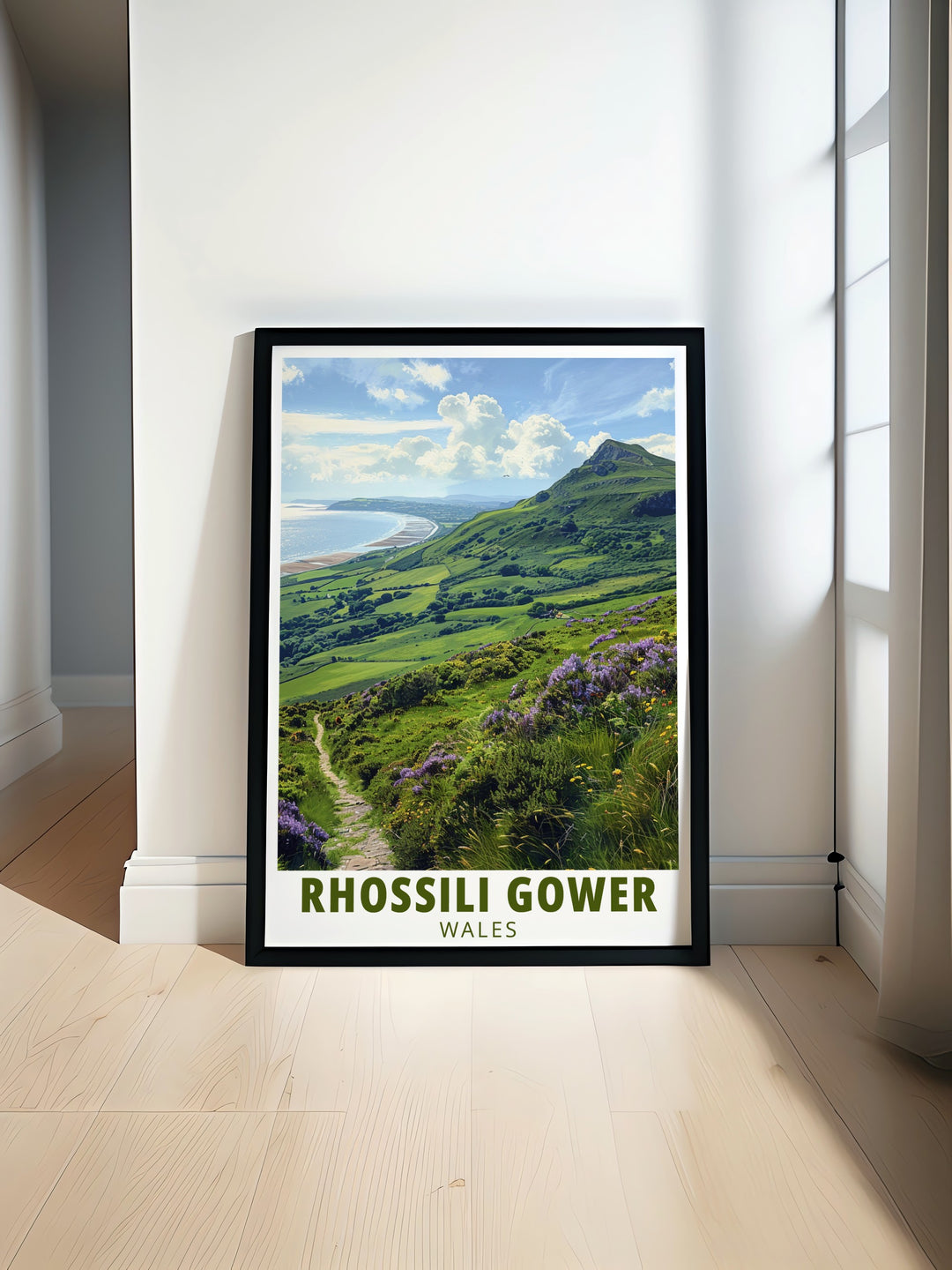 Rhossili Down art displaying beautiful coastal views from Gower Beach ideal for elegant home decor