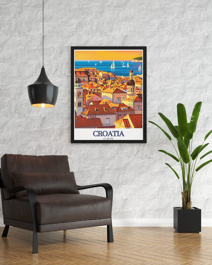 This Dubrovnik Old Town Adriatic Sea artwork brings the Mediterranean charm of Croatia into your home creating a relaxing atmosphere in any room while serving as a stunning conversation piece for lovers of travel art and coastal decor