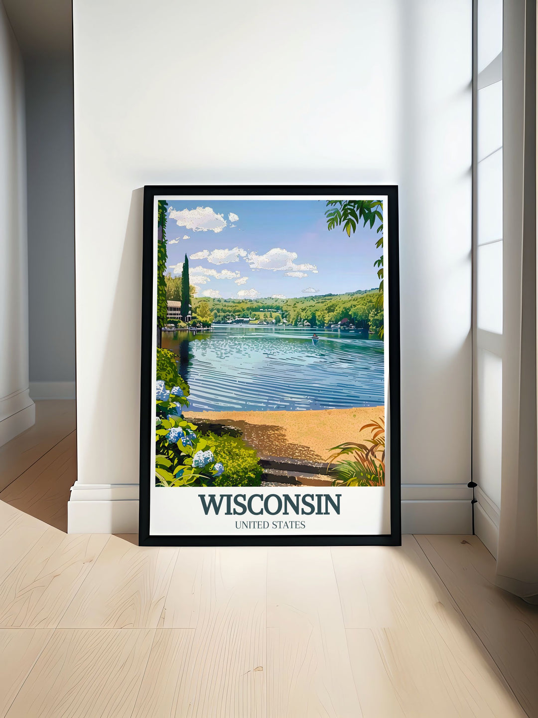 Sauk County Lake Delta Modern Prints featuring serene landscapes and elegant color palette perfect for stylish home decor