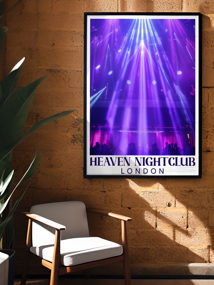 This detailed illustration of Heaven Nightclub in London offers a captivating view of its vibrant atmosphere and historical importance.