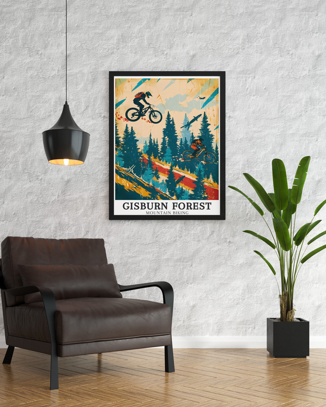 This stunning Gisburn Forest Red Route Hully Gully trail Mountain Biking Art is ideal for cyclists and adventurers who want to bring the energy of the trails into their home decor with vibrant and bold details