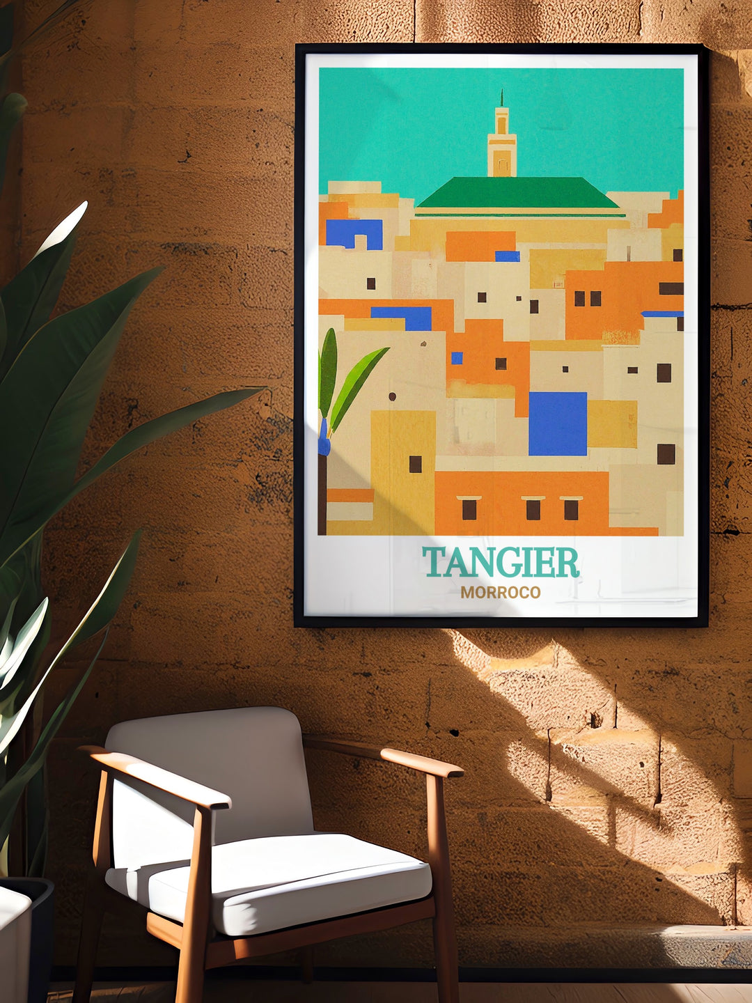 A detailed Tangier travel print featuring the lively Medina, capturing Moroccos rich history and bustling streets. This artwork showcases vibrant colors and intricate architecture, perfect for global art lovers and home décor enthusiasts.