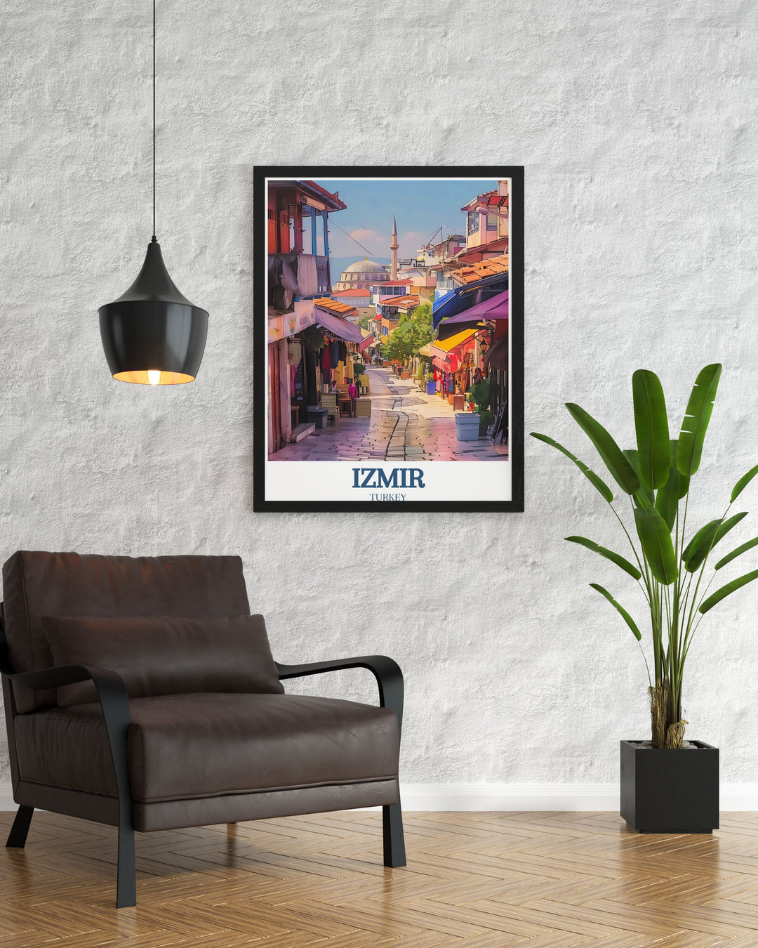 This stunning Izmir poster print showcases three of the citys most iconic landmarks Kemeralti Bazaar, the vibrant marketplace, and the historic Başdurak Mosque. A perfect travel print for lovers of Turkish culture, this canvas art brings the charm of Izmir into your home with high quality design and vivid colors.