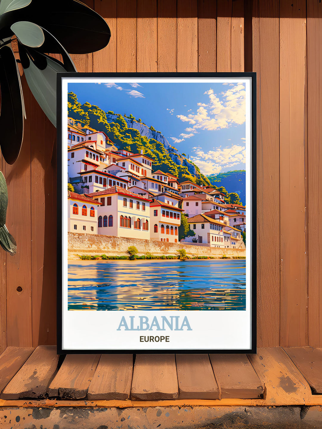 Charming Berat artwork designed to capture the essence of Albanias rich heritage with a modern twist suitable for elegant home decor or as a personalized gift for any occasion