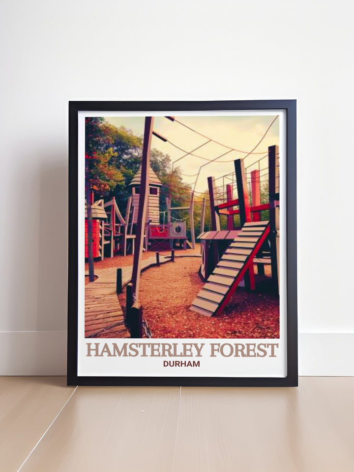 Vibrant poster of mountain biking at Hamsterley Forest Adventure Play Area showcases the beauty of the North Pennines offering perfect wall art for outdoor enthusiasts and those looking for an eye catching addition to their art collection