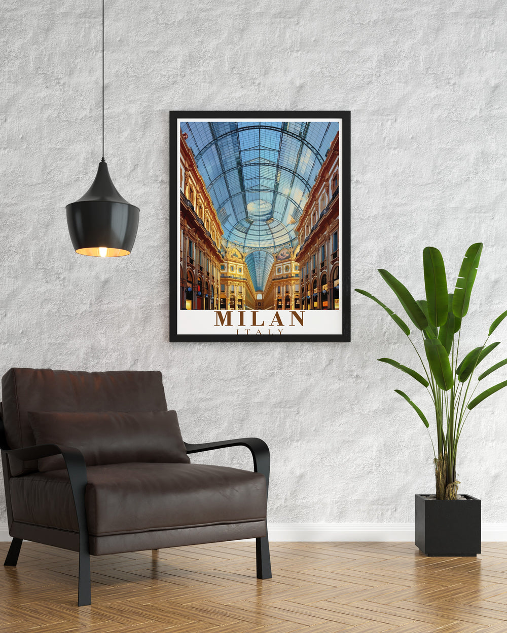 Milan Poster Print features the breathtaking Galleria Vittorio Emanuele, one of Italys most famous landmarks. This travel print captures the architectural beauty and grandeur of Milans most iconic shopping arcade, making it a perfect piece of art for any home or office decor.