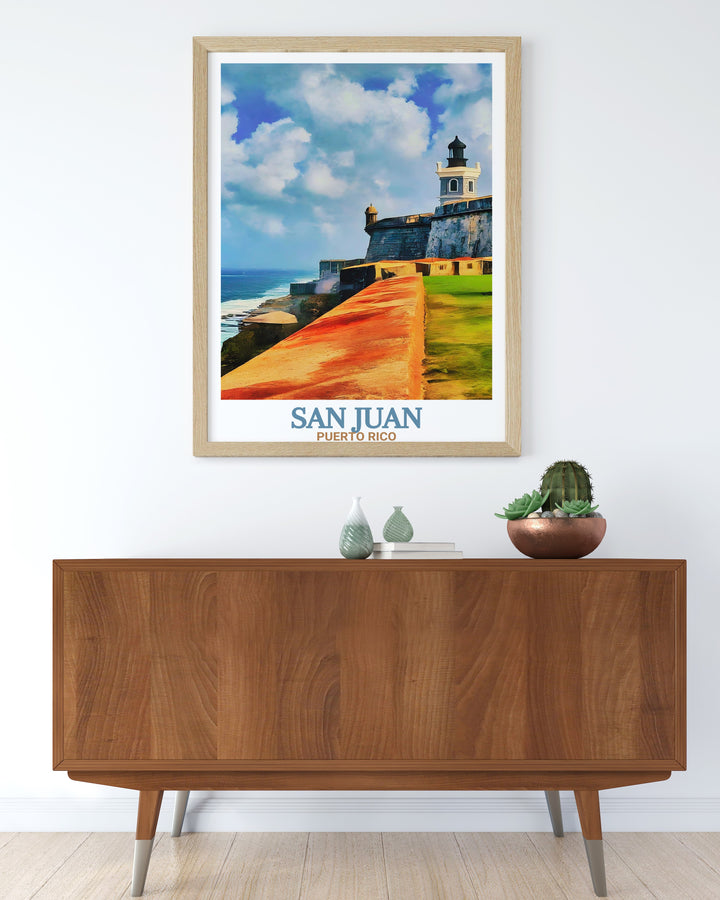 San Juan art with Castillo San Felipe del Morro is a stunning print for Caribbean lovers. This art piece serves as a perfect gift for birthdays anniversaries or holidays especially for those who love travel or Caribbean culture.