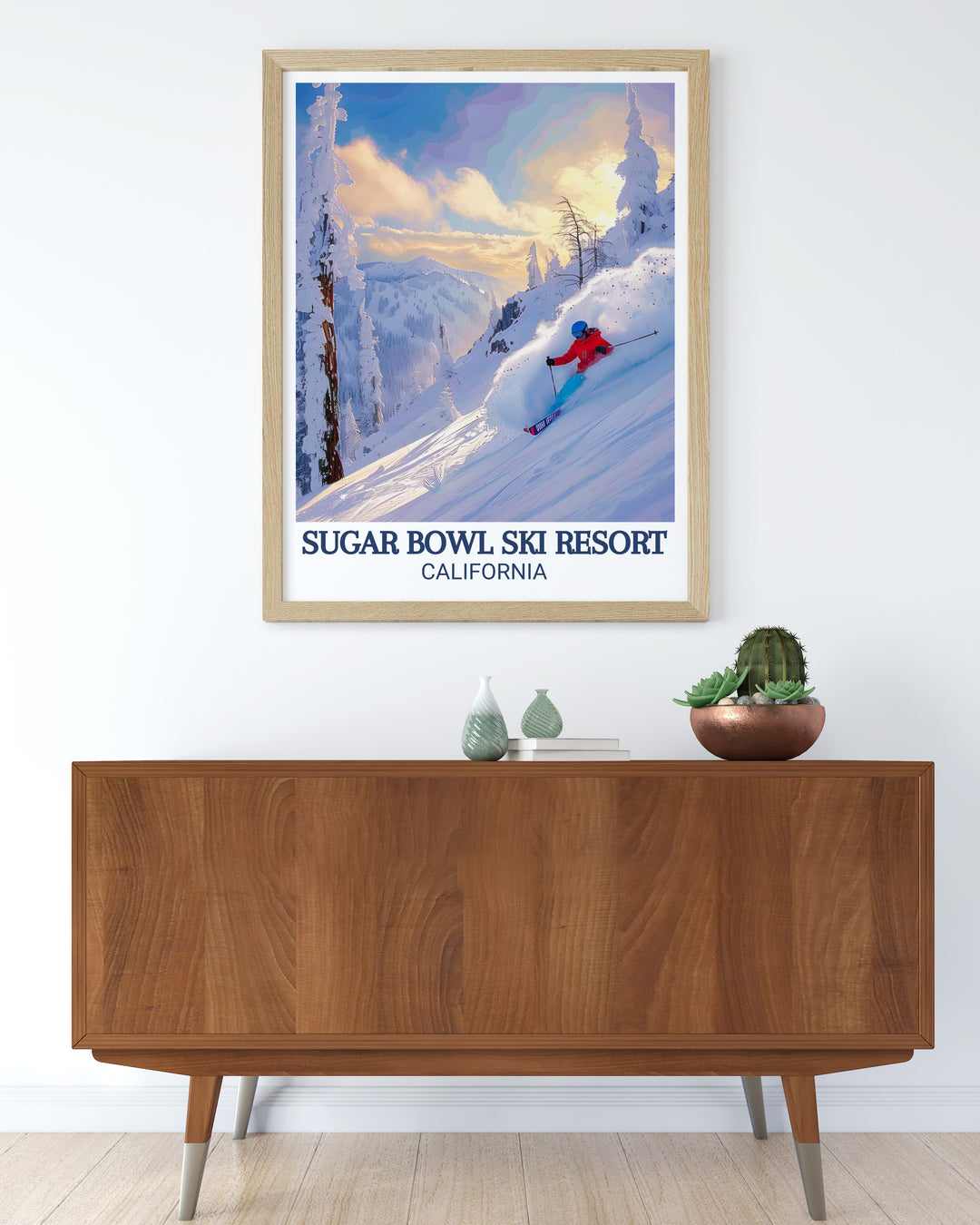 Modern print of Terrain featuring the serene and exhilarating landscape of Sierra Nevada mountains perfect for any winter sports enthusiast