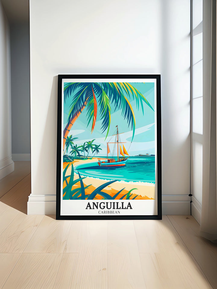 Anguilla Art Print featuring Little Bay and Sandy Island brings the vibrant beauty of the Caribbean into your home making it an ideal piece for any living space or gift for lovers of Caribbean decor and travel art perfect for enhancing any room with elegance