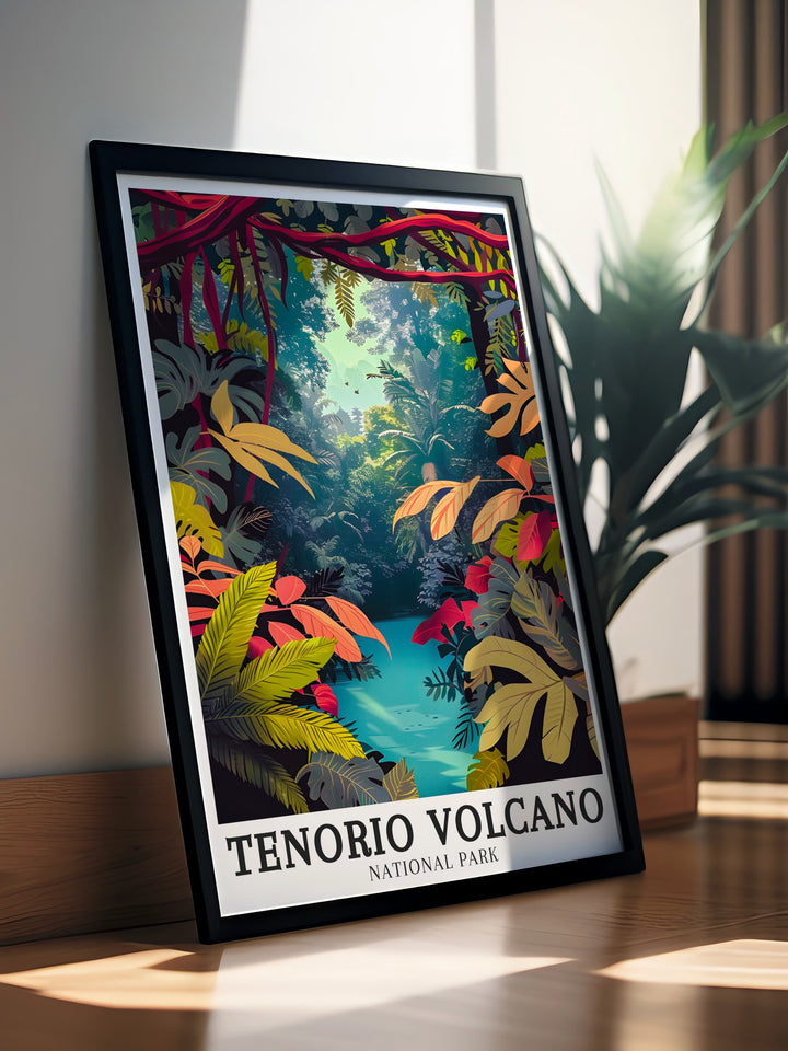 Stunning Tenorio Volcano National Park Art Print highlighting the majestic beauty of Costa Ricas volcano and surrounding greenery excellent for elegant home decoration.