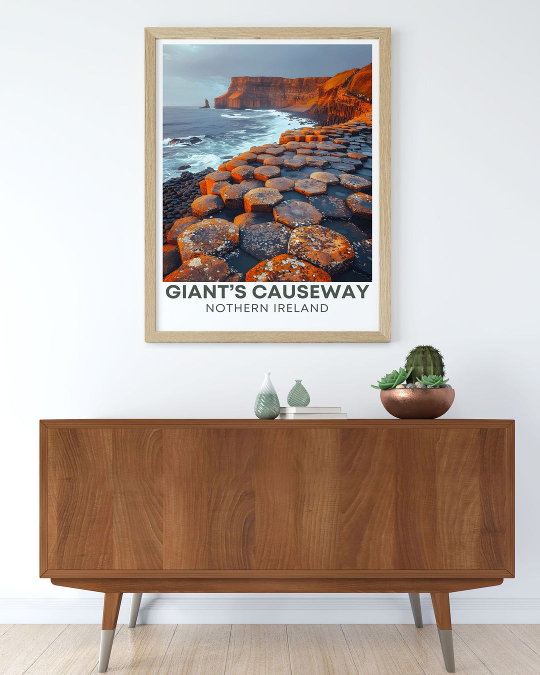 Gallery wall art showcasing the basalt columns of Giants Causeway, capturing the intricate details and unique formations created by volcanic activity, perfect for adding a touch of natural wonder to any home decor.