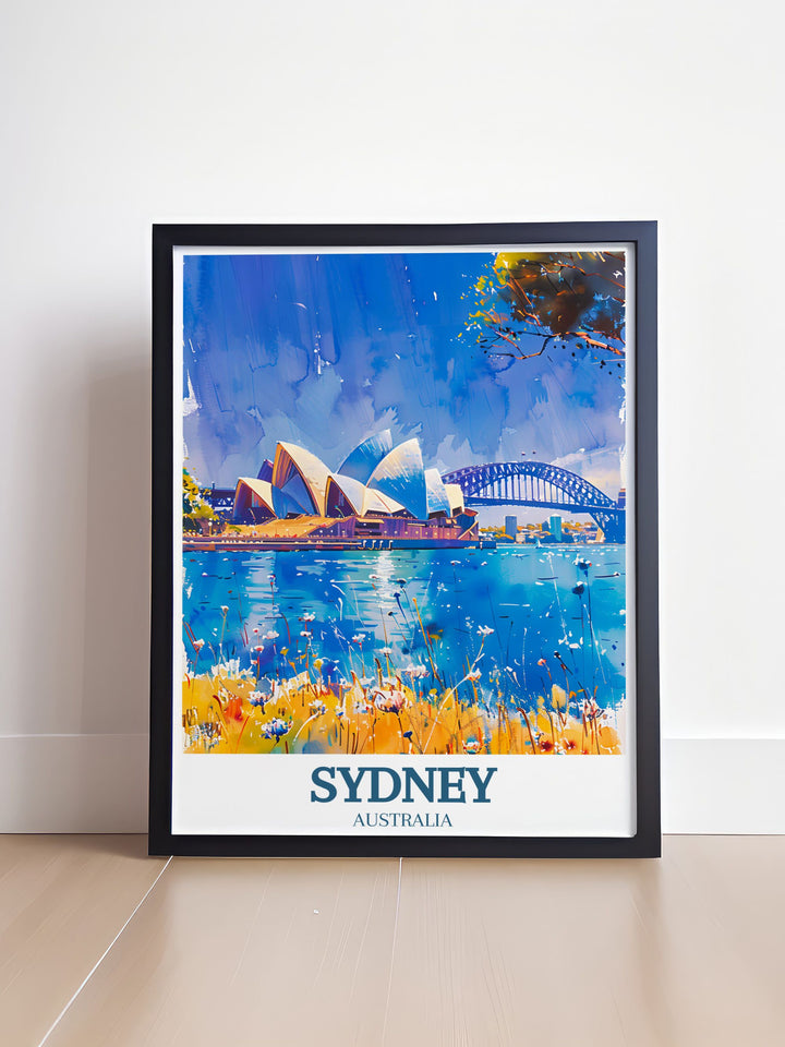 Timeless Australia art featuring the Sydney Opera House and Sydney Harbour Bridge in a retro travel poster style a beautiful way to celebrate the iconic landmarks of Sydney and add sophistication to any room