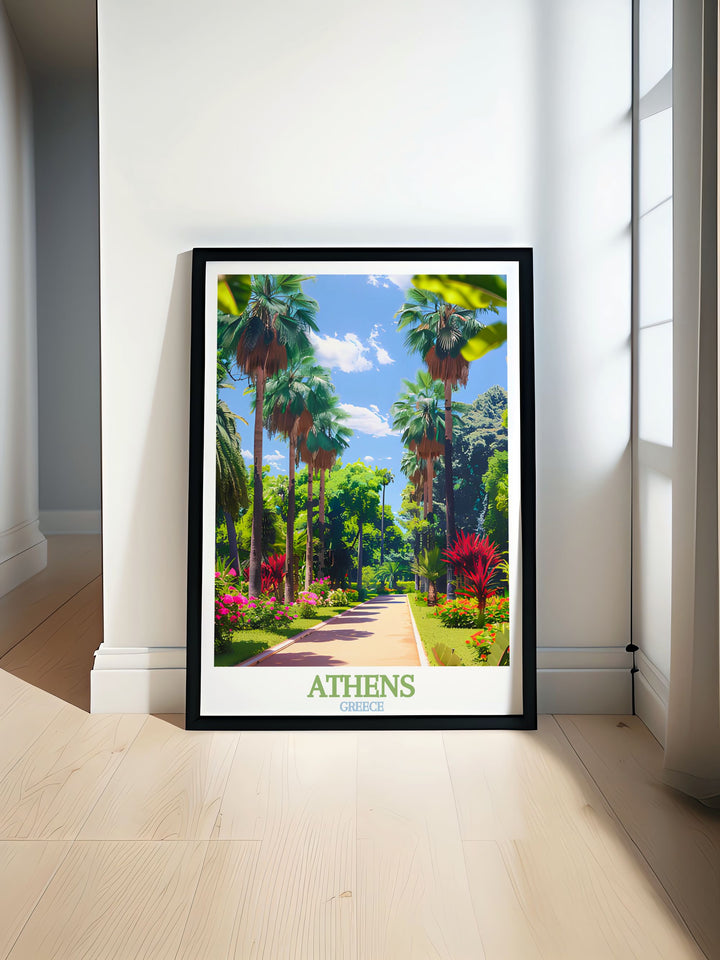 National Garden in Athens Greece stunning travel print perfect for home decor and art lovers featuring lush greenery and historical statues ideal for Greece island art and Athens wall decor enthusiasts