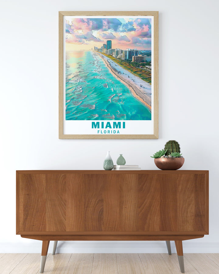 This South Beach Poster Print captures the sunny Miami coastline with stunning detail, perfect for Miami enthusiasts and anyone who wants to bring the tropical energy of Florida into their home decor.