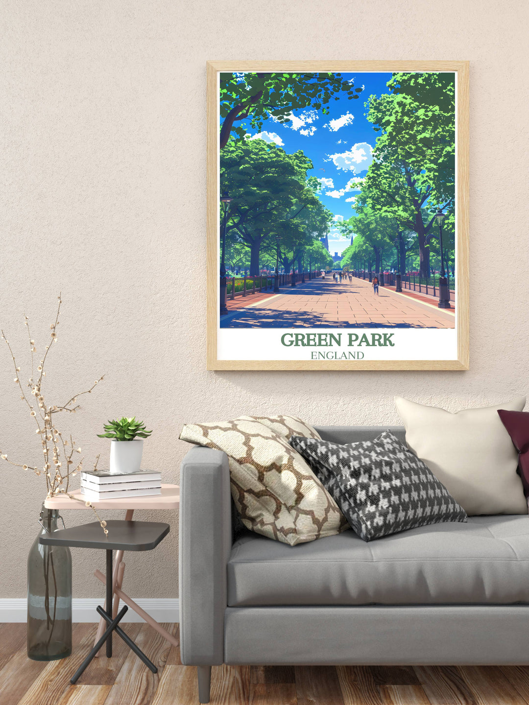 Green Park London painting highlighting the natural beauty and tranquility of the Princess of Wales Memorial Walk, making it a perfect gift for lovers of London art.