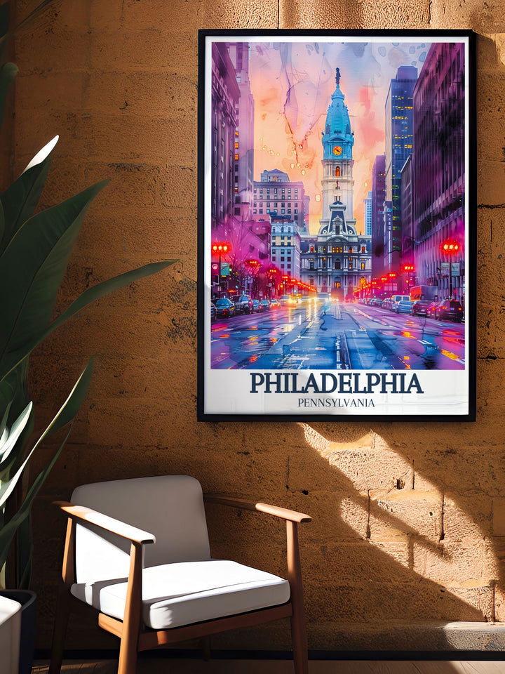 Timeless Philadelphia travel poster featuring Independence National Historical Park Franklin Institute and City Hall an ideal addition to any collection of travel prints and Pennsylvania artwork