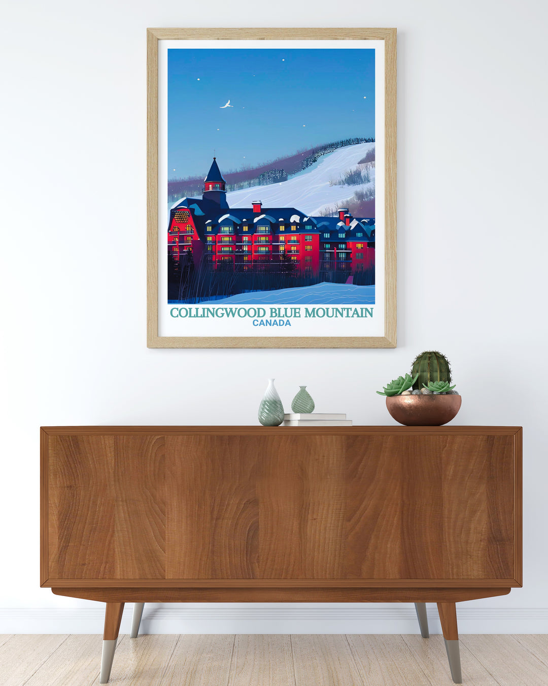 Collingwood Travel Print captures the natural beauty of Blue Mountain Resort in Ontario, with its vibrant landscapes and peaceful surroundings. This artwork is perfect for enhancing your living space and is ideal for those who love Canadian nature and travel.