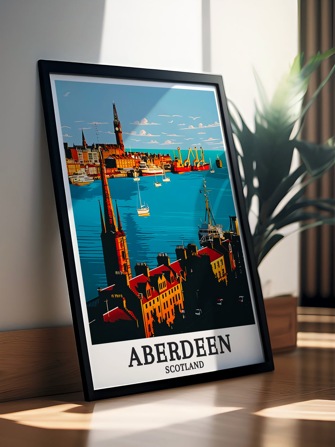 Aberdeen Town House Clock Wall Print featuring a detailed illustration of the clocks architectural beauty. This vintage poster is an excellent choice for those who appreciate the timeless elegance of Aberdeens landmarks, adding sophistication to any wall space