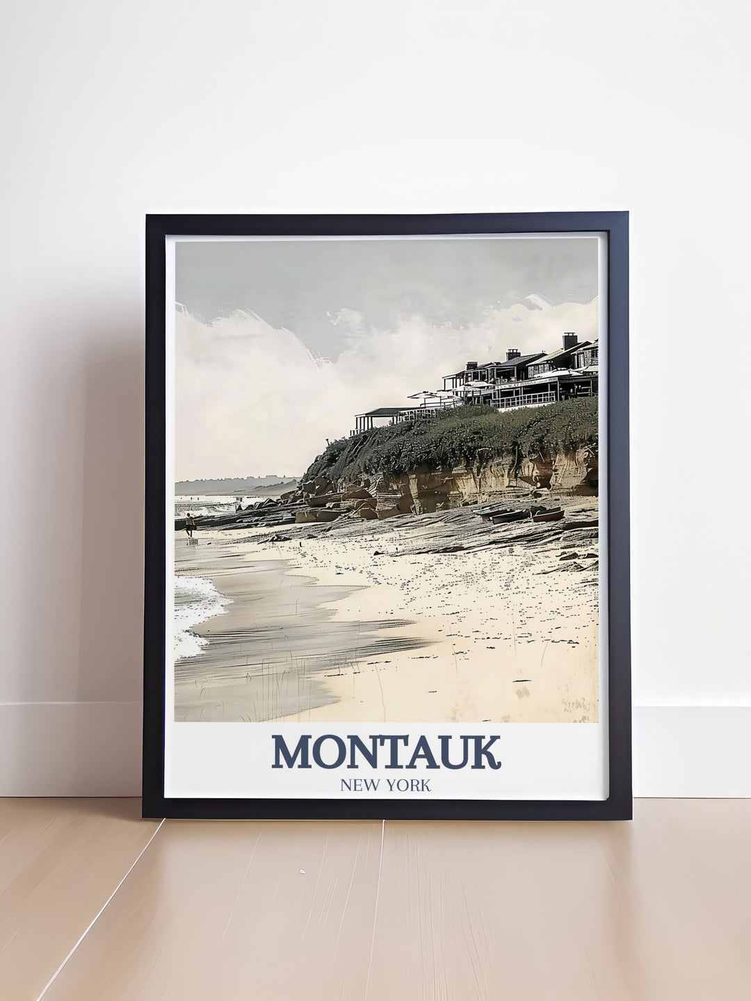 Stunning Montauk Decor Print with Ditch Plains Beach and Montauk Harbor ideal for stylish living room decor and memorable gifts