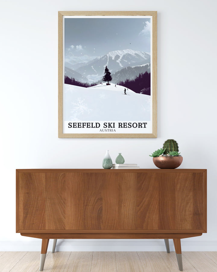 Elegant Seefeld Ski Resort Poster Print with the breathtaking scenery of Gschwandtkopf and Rosshutte in the Austrian Alps Region Seefeld. Celebrate the beauty of Tyrol Austria with this wall art perfect for adding a stylish touch to your living room or office.