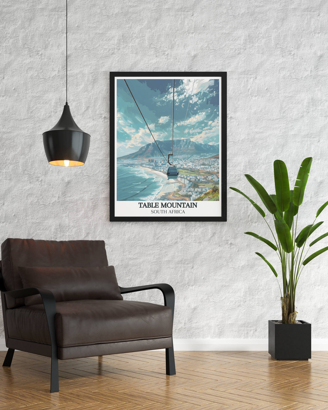 This Framed Print of Table Mountain and its Aerial Cableway is ready to hang offering a sophisticated touch to your living room bedroom or office decor