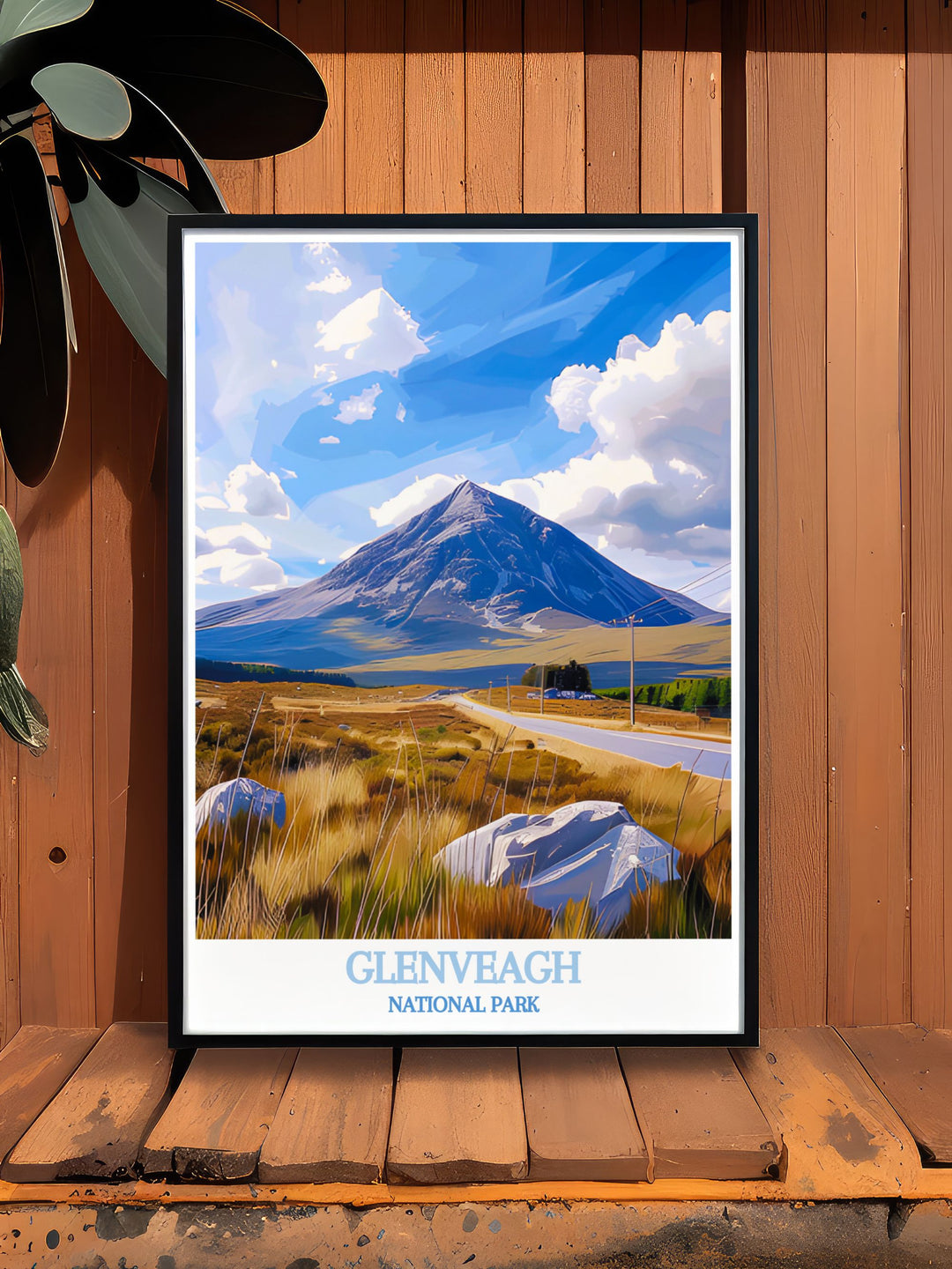 Custom print of Mount Errigal, illustrating its majestic beauty and serene setting within Glenveagh National Park, ideal for those who appreciate the blend of history and nature.