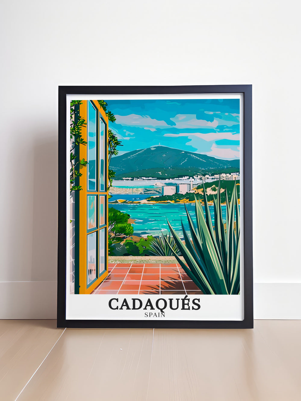 Cadaqués vintage poster brings the charm of Spains Costa Brava into your home, with its white washed buildings and tranquil sea views. This travel print is a must have for anyone who appreciates the Mediterranean lifestyle and culture.