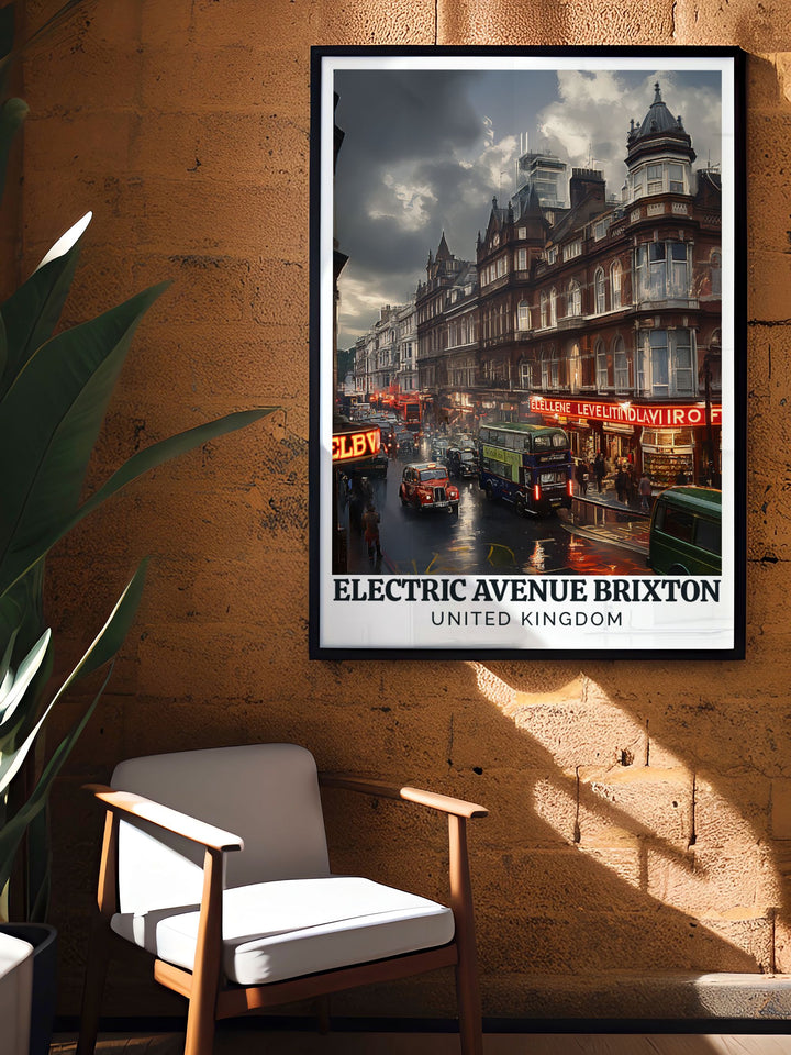 Featuring Electric Avenue, this art print showcases the dynamic culture and colorful market scenes of one of Brixtons most iconic streets, making it ideal for history enthusiasts and art lovers alike.