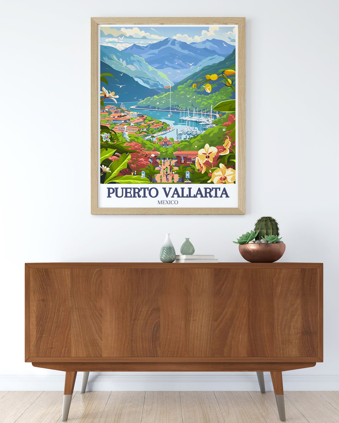 Personalized Puebla Painting highlighting unique architectural details and rich cultural heritage combined with Vallarta Botanical Gardens Puerto Vallarta Marina framed prints