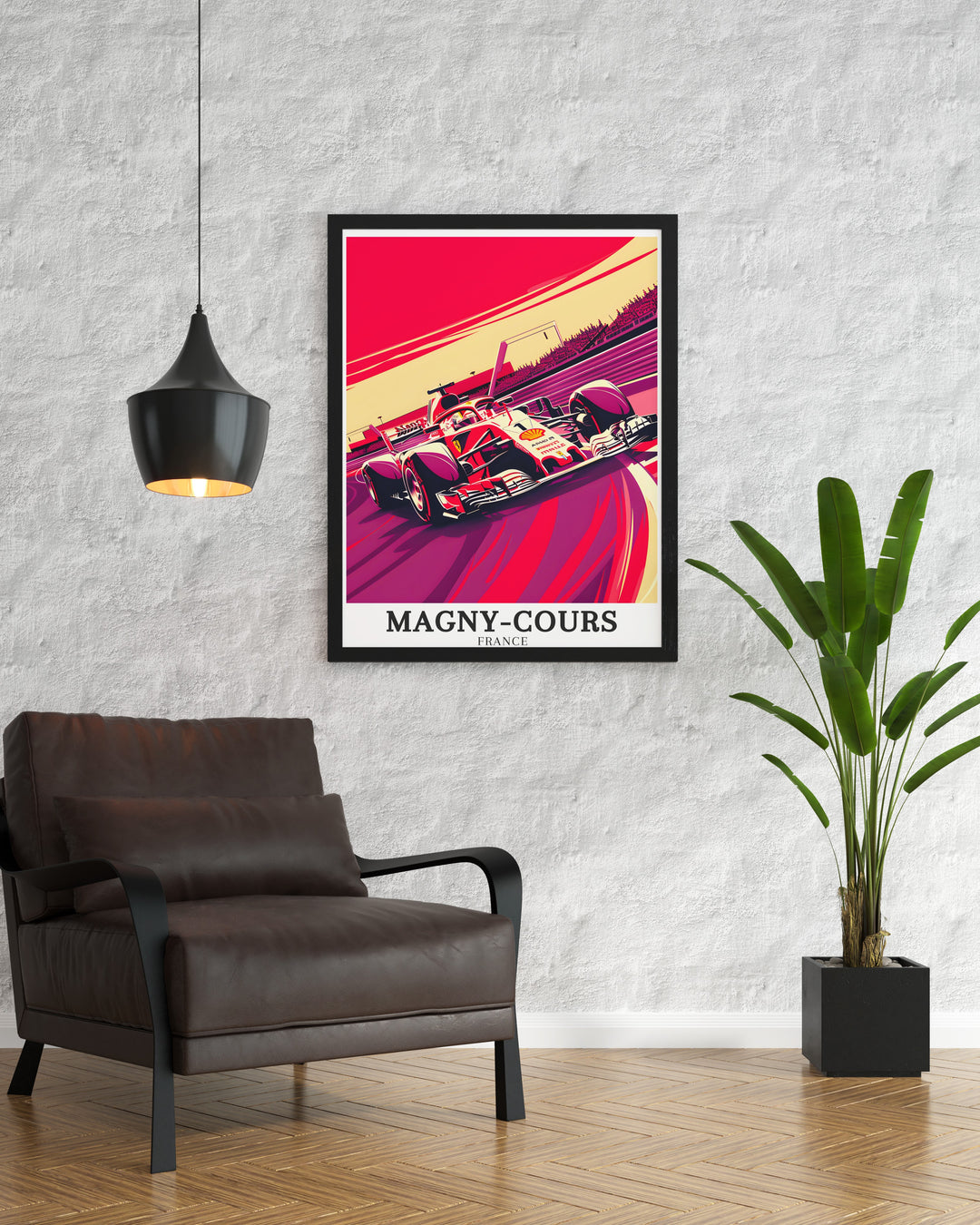 This Magny Cours art print captures the essence of racing with the Circuit de Nevers Magny Cours and the challenging Adelaide Hairpin. Ideal for racing enthusiasts, this artwork brings the excitement of French motorsport to your home or office.