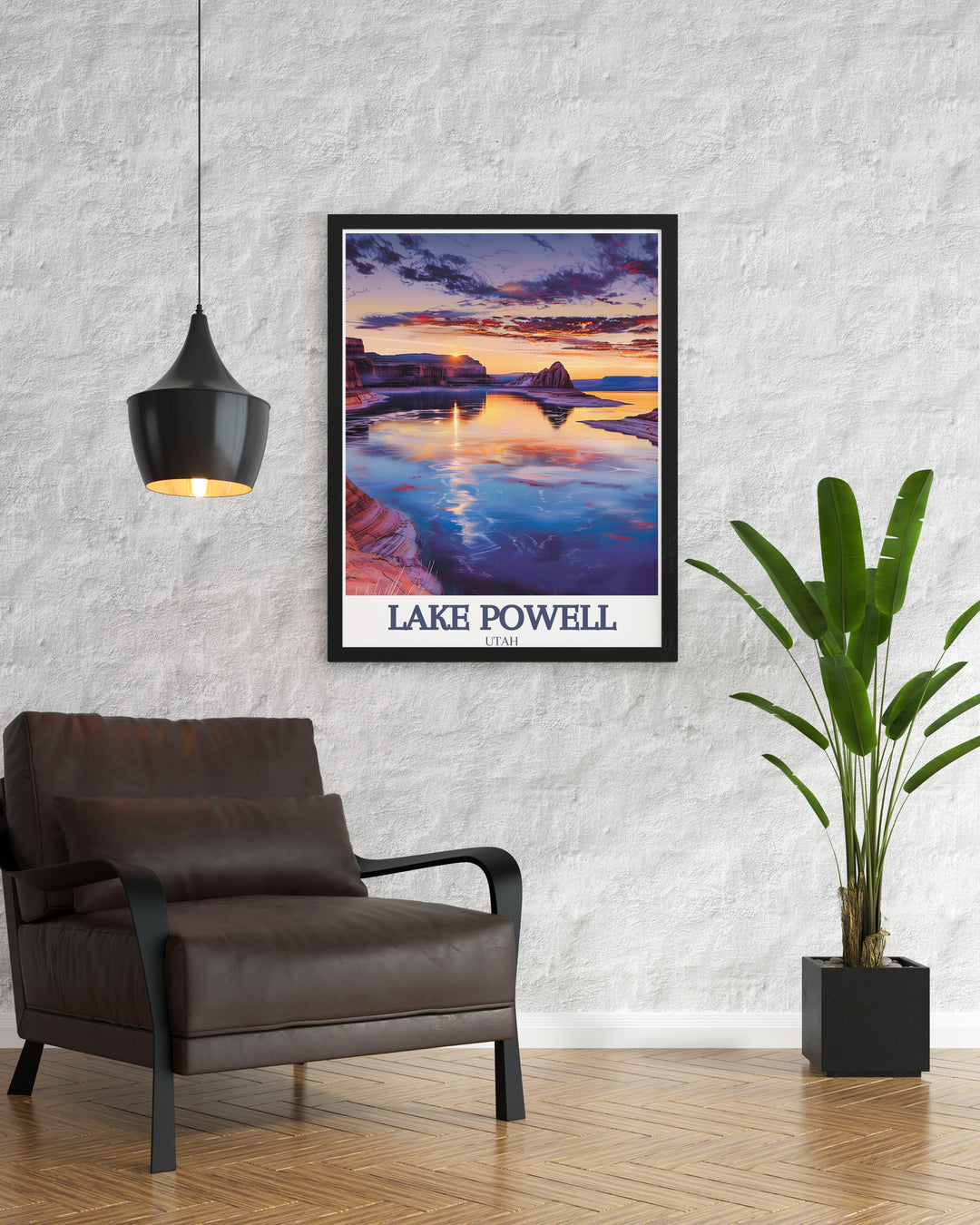 Lake Powells natural beauty comes to life in this travel print, featuring the serene waters of Glen Canyon cove and the iconic Padre Bay. A perfect gift for anyone who loves adventure and nature.