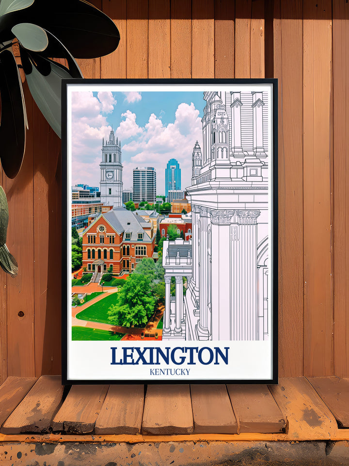 Vibrant Lexington decor with stunning prints of the Lexington skyline and Transylvania University making perfect gifts