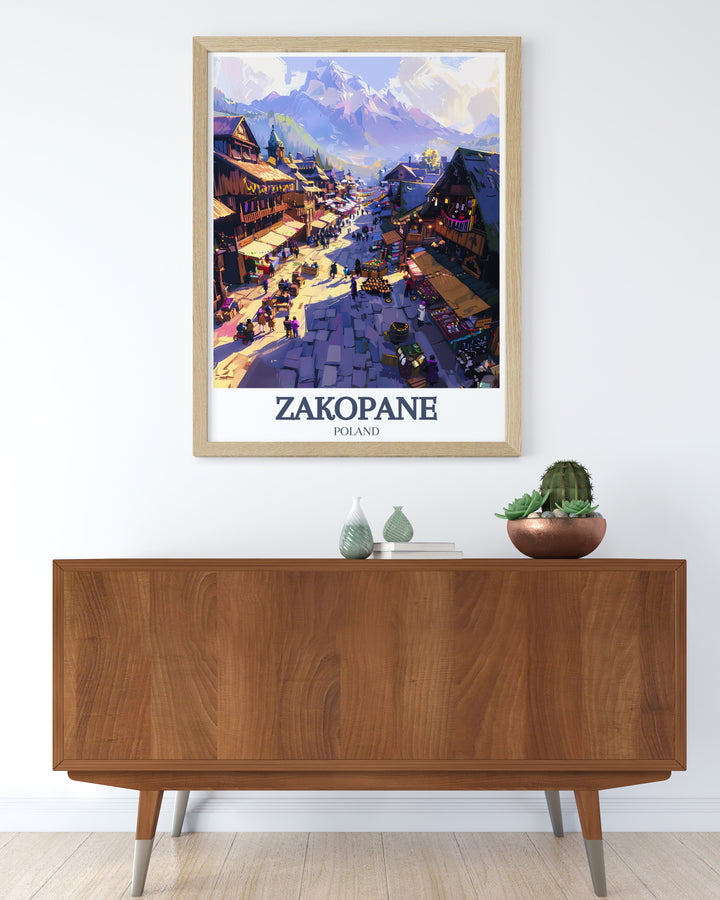 Krupowki Street and Kasprowy Wierch Elegant Home Decor capturing the charm of Zakopanes iconic locations perfect for modern living spaces and making a beautiful Christmas gift or personalized present.