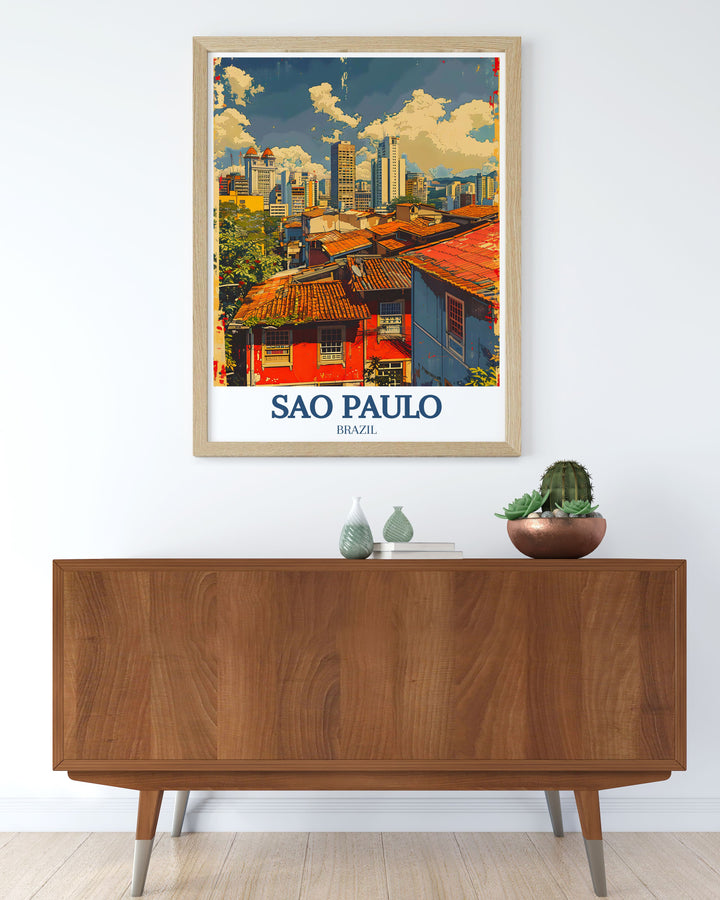 This travel print of São Paulo showcases the majestic Altino Arantes Building against the backdrop of the citys expansive skyline. An excellent gift for architecture lovers, this poster combines Brazils vibrant culture with its modern urban aesthetic.