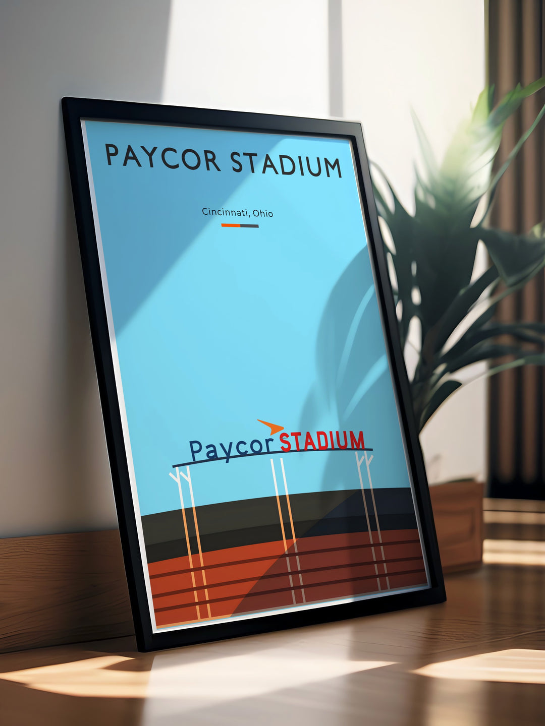 Paycor Stadium artwork featuring Joe Mixon and the Cincinnati Bengals a beautiful piece of Bengals wall art that adds style to any home decor perfect as a football fan gift or as a retro NFL poster for any Bengals supporter